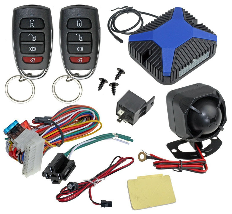 Car Alarm Security & Keyless Entry System, Trunk Pop With Two 4-Button Remotes