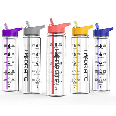 Motivational 900ml Straw Water Bottle  With Time Markings, Bpa-Free