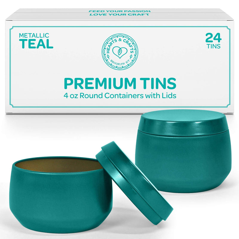 Teal Candle Tins 4 Oz With Lids - 24-Pack Of Bulk Candle Jars For Making