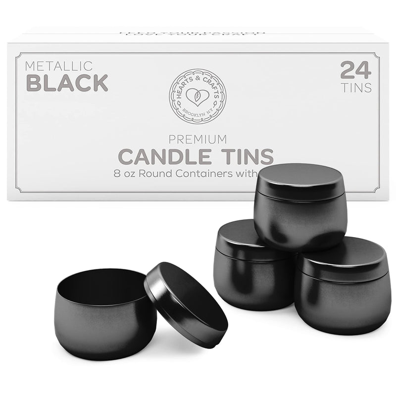 Black Candle Tins 8 Oz With Lids - 24-Pack Of Bulk Candle Jars For Making