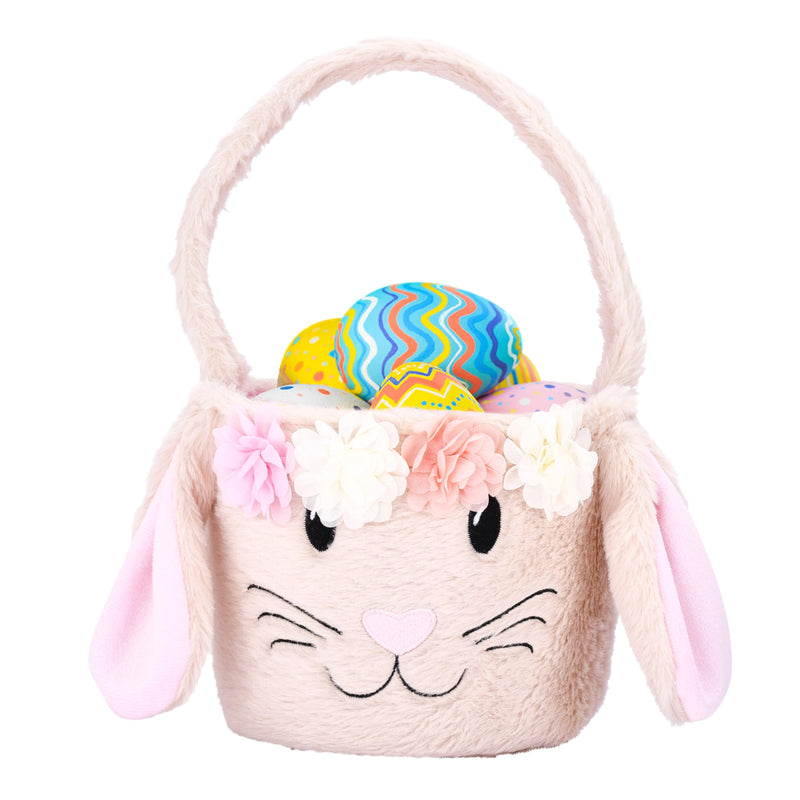 Plush Easter Bunny Basket For Kids - Cute Fluffy Easter Basket - Carry Around