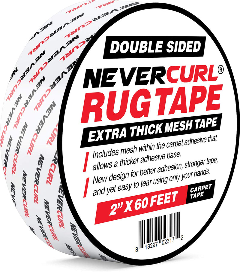 Nevercurl Double Sided Carpet Tape Extra Thick - Rug Tape With Mesh Fabric - 2"