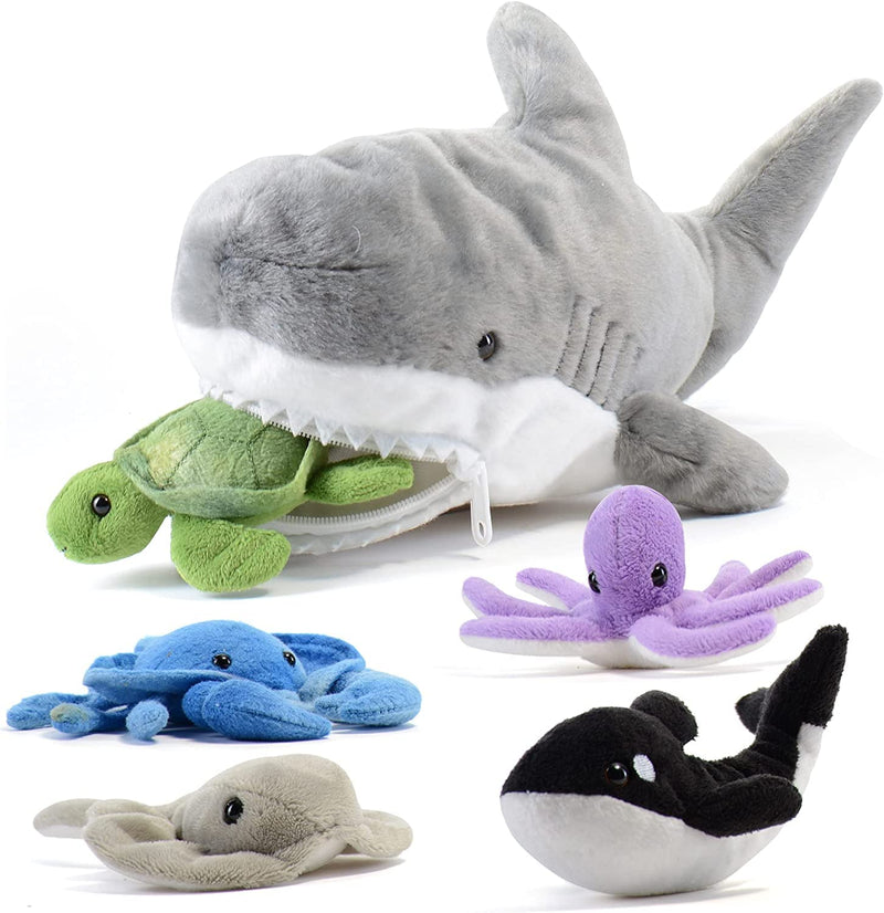 Plush Toy Shark Stuffed Animal With 5 Stuffed Sea Animals - Turtle, Whale