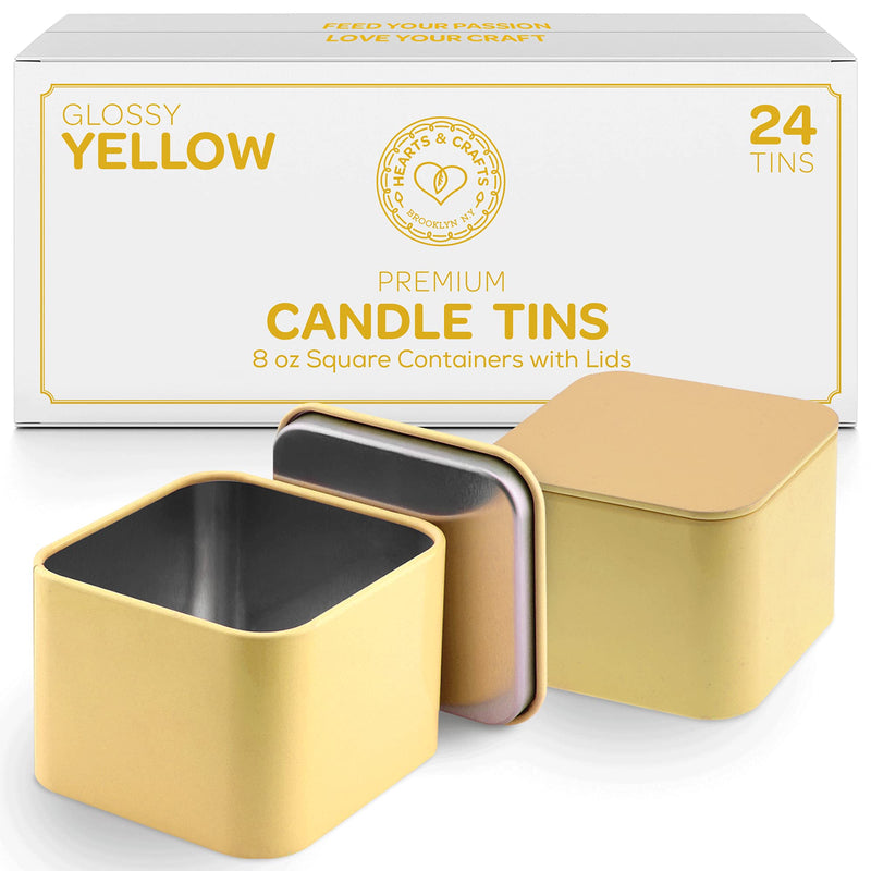 Yellow Square Candle Tins 8 Oz With Lids - 24-Pack Of Bulk Candle Jars