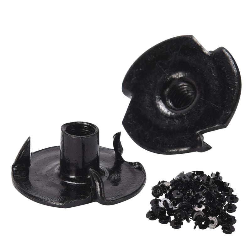 T Nuts Wood Nut Insert -Carbon Steel Black Zinc Finish - 3 Prong, 1/4 Barrel