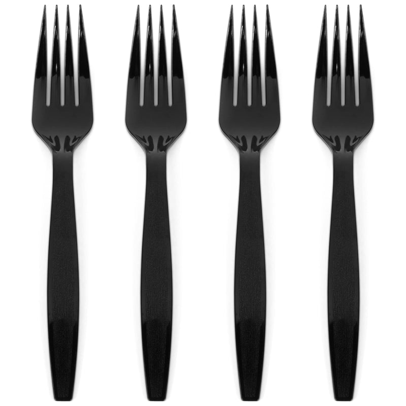 100 Black Plastic Forks Heavy-Duty, Heavyweight Plastic Silverware Forks, Fancy