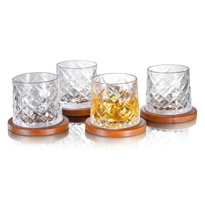 Whiskey Glasses With Coaster Set Of 4-275ml - Elegant Design - Cocktail