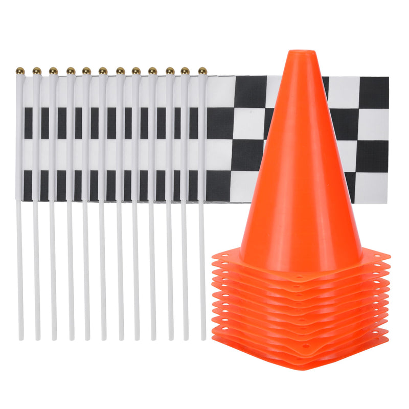 Traffic Cones & Racing Checkered Flags Set - Car And Racing Theme Birthday