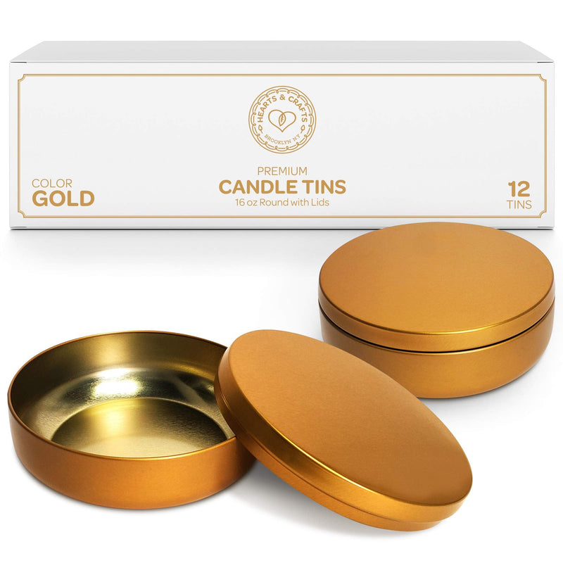 Gold Candle Tins 16 Oz With Lids - 12-Pack Of Bulk Candle Jars For Making