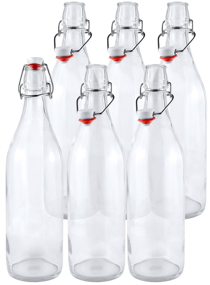 Swing Top Clear Glass Bottles,16oz Set Of 6 Easy Cap Clear Bottles With Stoppers