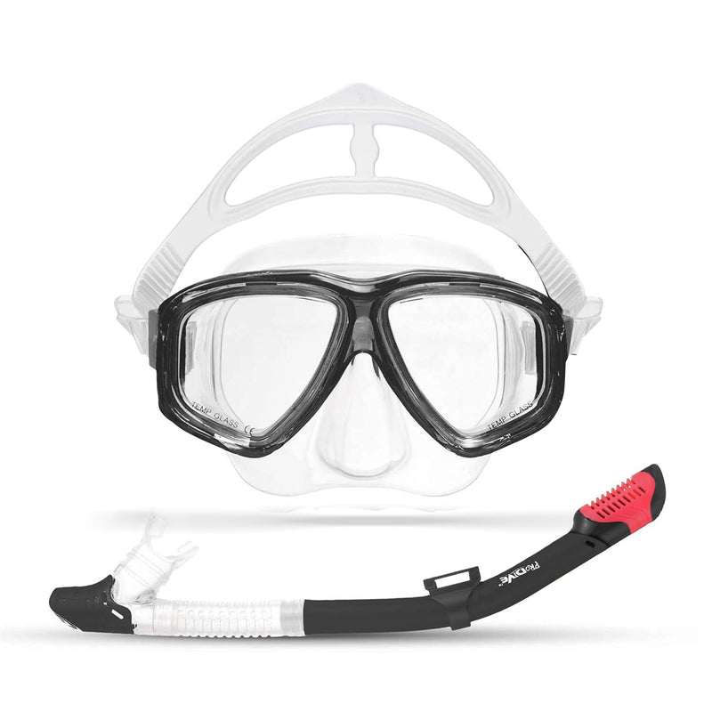 Dry Top Snorkel Set For Kids - Tempered Glass Diving Snorkel Mask, Anti