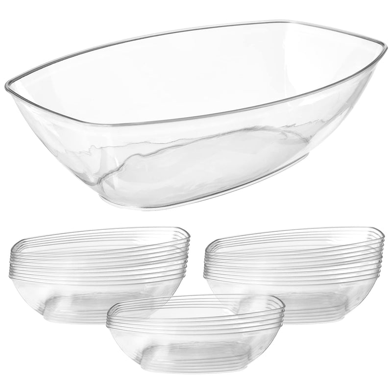 24 Clear Plastic Serving Bowls For Parties, 64oz - Oval Disposable Serving Bowls