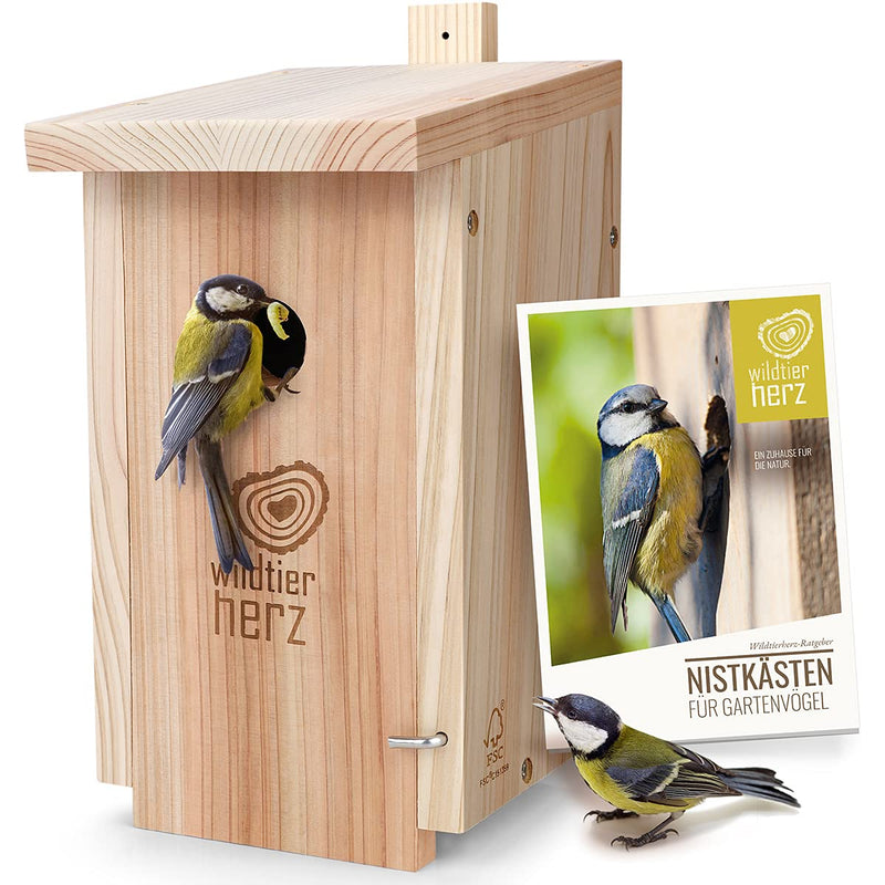 Wild Animal Heart Nesting Box For Great Tits Made Of Solid Wood, Weatherproof,