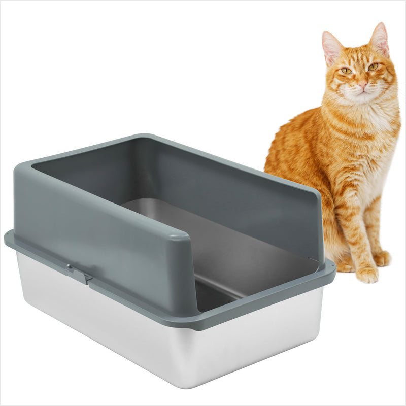 Enclosed Sides Stainless Steel Litter Box - Medium Litter Box For Cats -