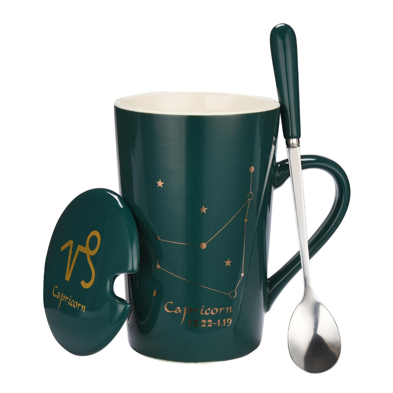 Capricorn Mug Gift Set - Constellation Coffee Mugs With Lid And Gold Spoon