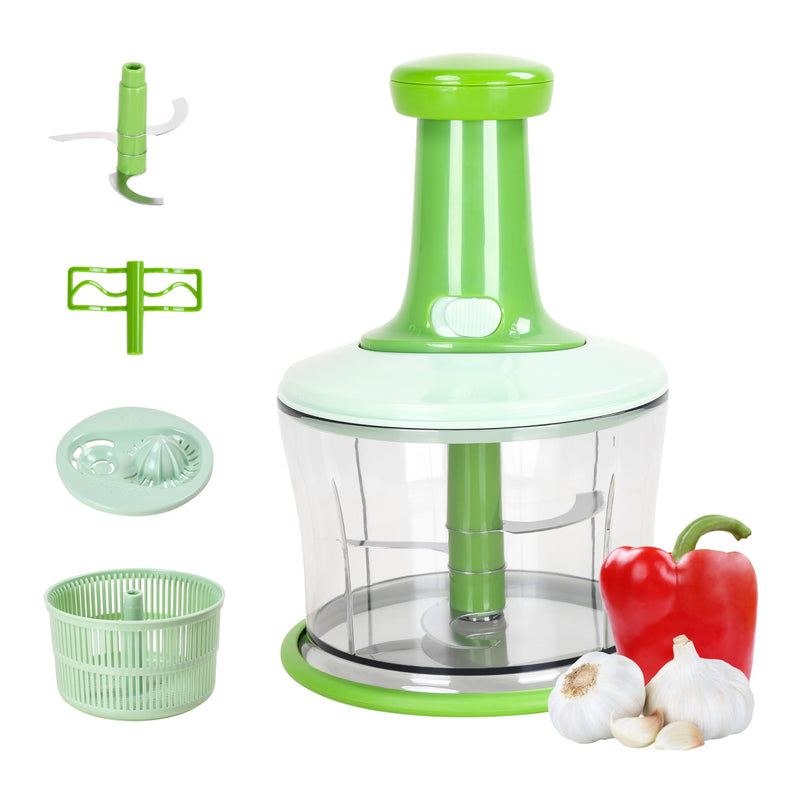 Salad Maker - Green, 3-In-1 Manual Spinner, Chopper, Mixer