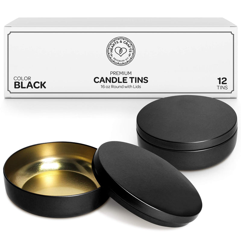 Black Candle Tins 16 Oz With Lids - 12-Pack Of Bulk Candle Jars For Making