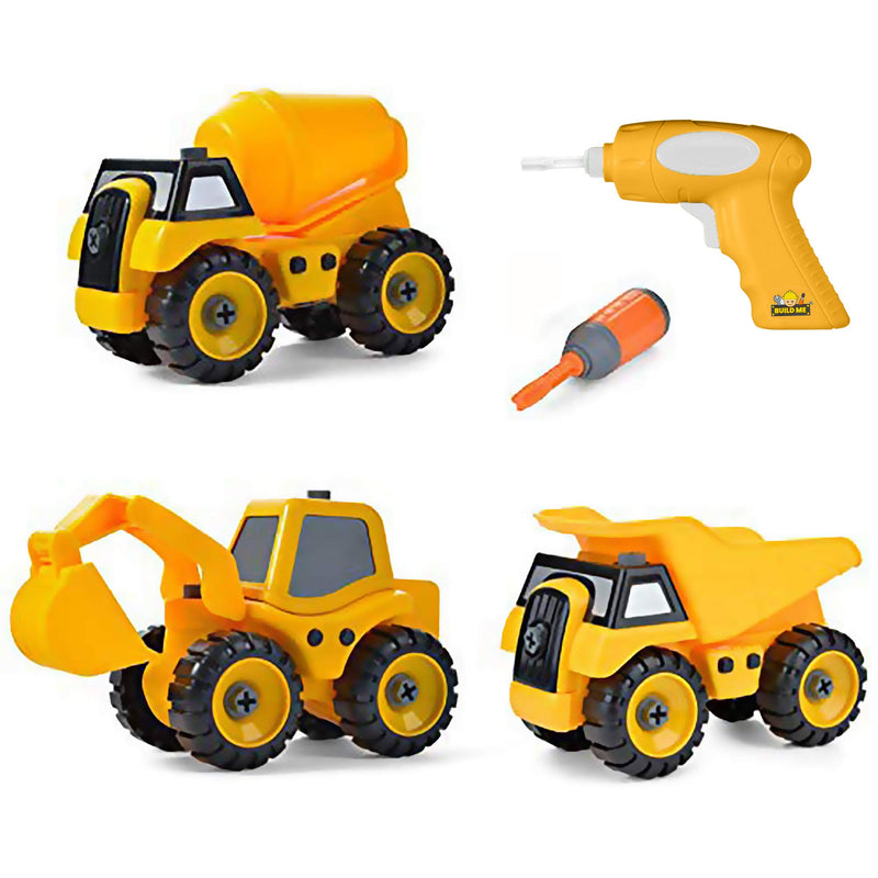 Set Of 3 Take Apart Construction Truck Toys, Dump Truck, Cement Truck, Excavator