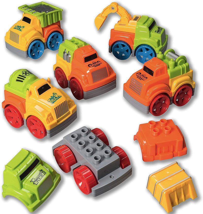 Set Of 6 Friction Powered Toy Cars Take-Apart Construction Vehicle Playset