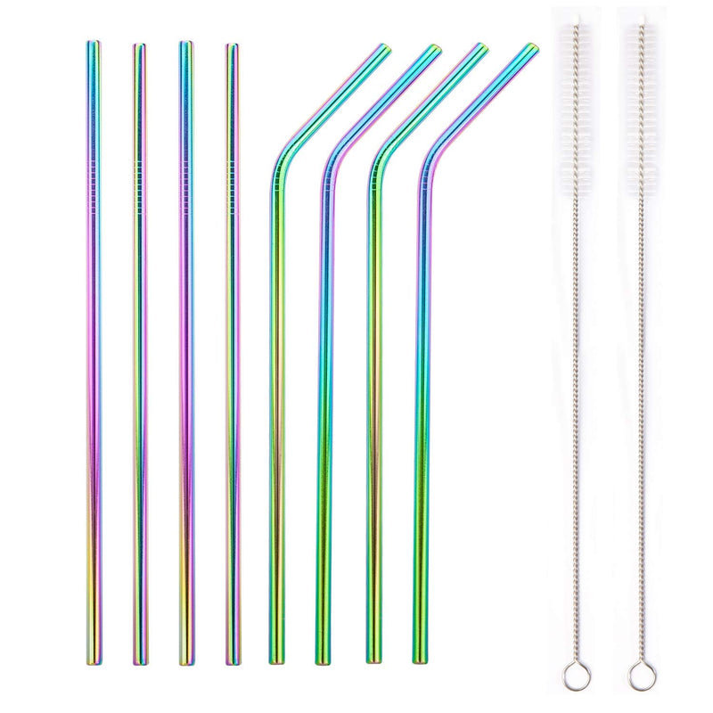 Hydrate Stainless Steel Straws - Reusable, Eco Friendly - Bpa Free Metal Straw - Many Colour Options (8 Pack, Rainbow)