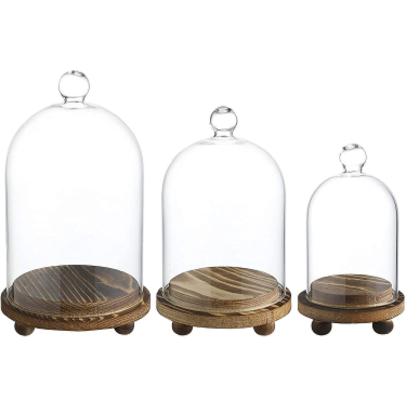 Mini Cloche Glass Dome With Wooden Base Set Of 3  Diy Snow Globes