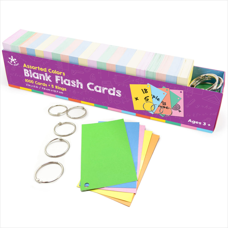 Assorted Colored Blank Flash Cards - 3"X5" Blank Index Note Cards, Flash Cards