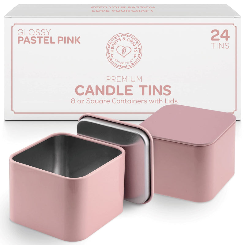 Pink Square Candle Tins 8 Oz With Lids - 24-Pack Of Bulk Candle Jars