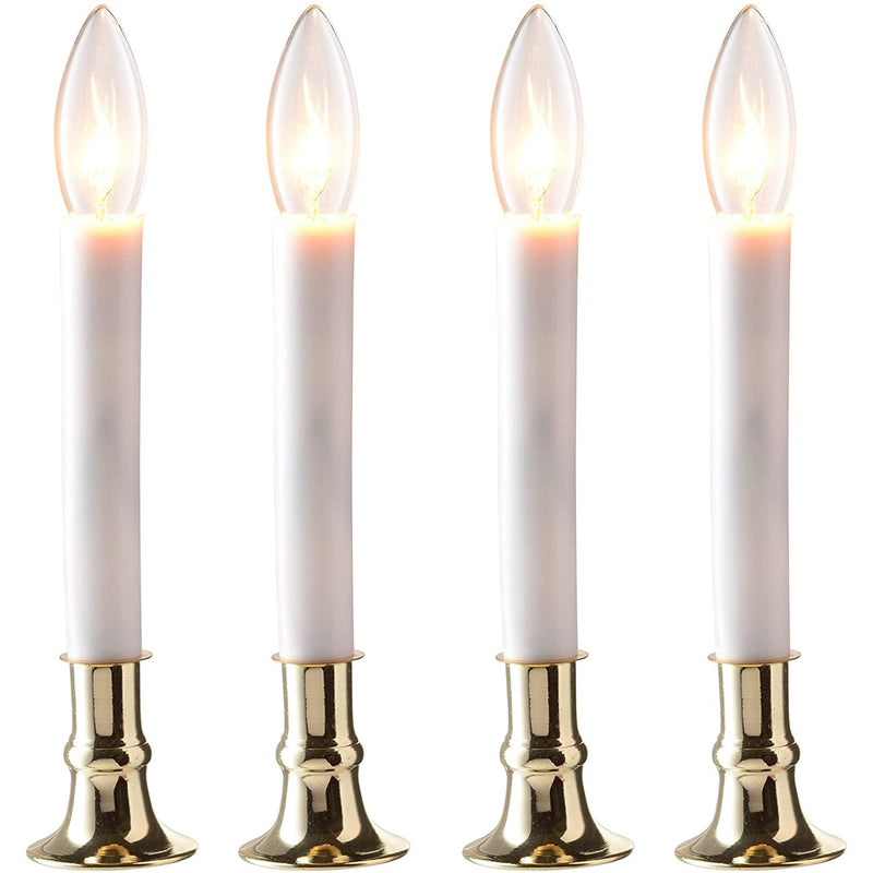 Christmas Candles - Set Of 4 Brass Plated Window Candles With Sensor Dusk