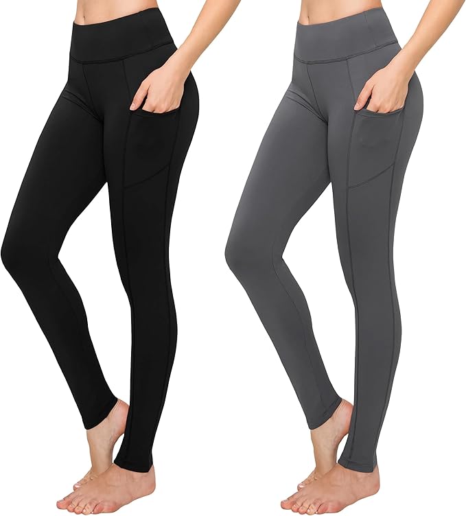 High Waisted Leggings With Pockets (One Size) Black/Charcoal