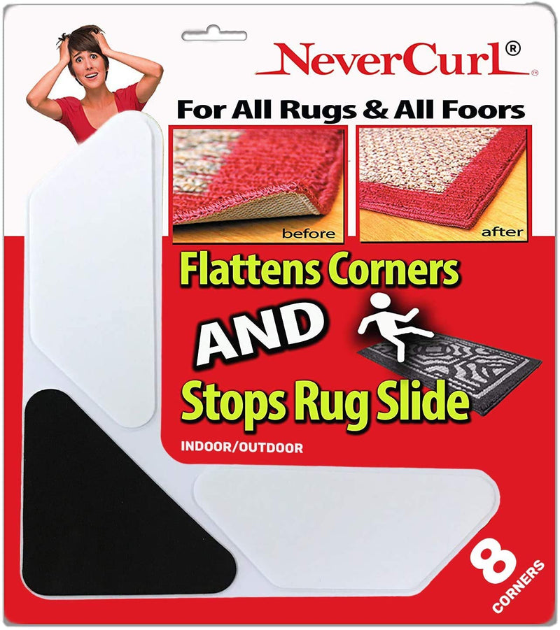 Nevercurl 8pk Rug Corner Grippers - Instantly Flattens Rug Corners Stop Rug