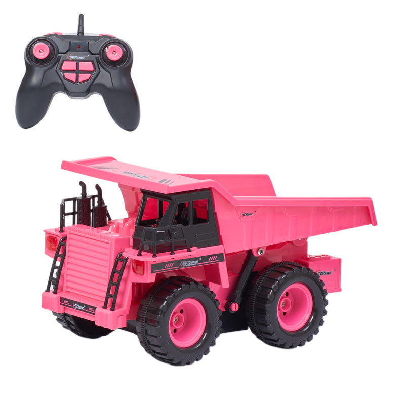 Top Race Remote Control Dump Truck - Pink - 4wd Rc Dump Truck With Interactive Lifting Bed, Realistic Design, Powerful Engine, And Durable Non-Toxic Plastic Build For Safe And Fun Play