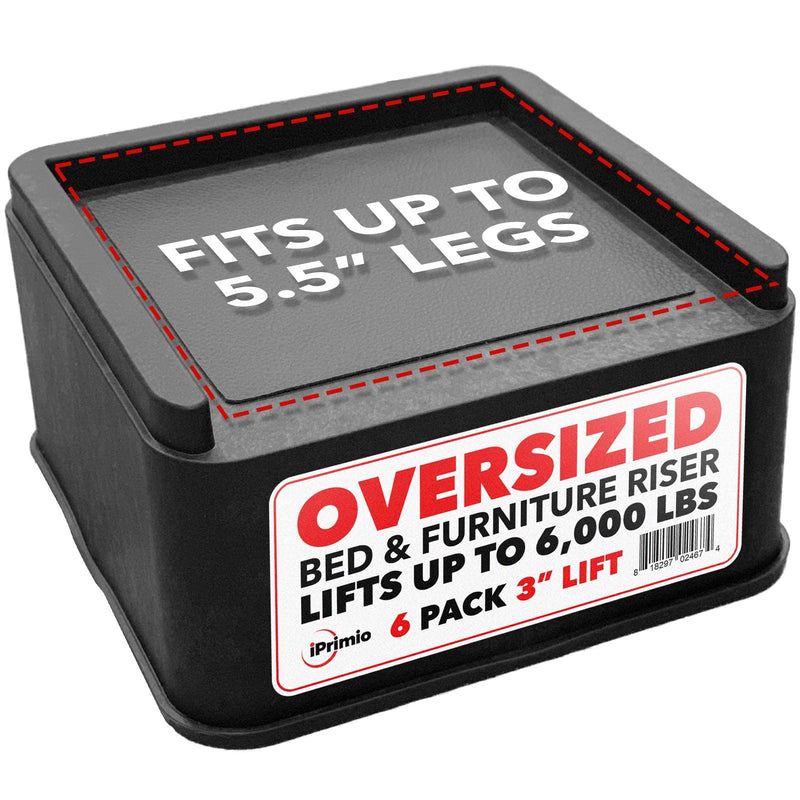 Oversized Bed Risers - Square, 3 Inch Lift, Heavy Duty, 6 Pack, Up To 6000lbs -B