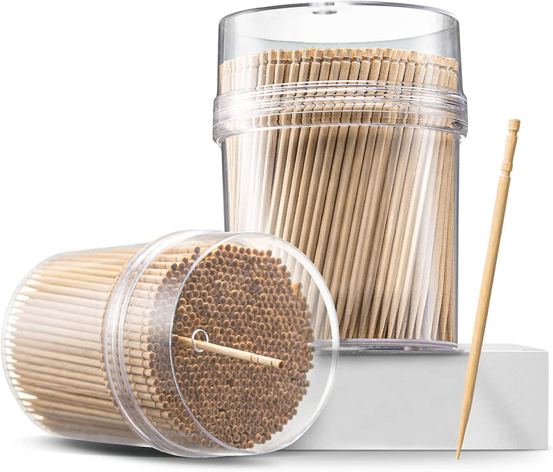 2000ct Wooden Toothpicks + Reusable Toothpick Holder Container, Light Wood