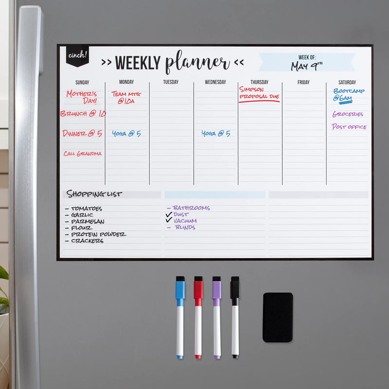 Magnetic Dry Erase Weekly Calendar Whiteboard For Fridge 19"X13" - 4 Fine Tip