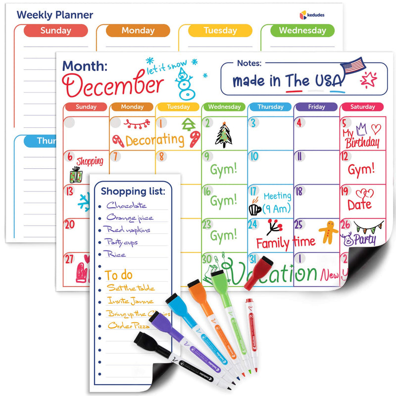 Magnetic Dry Erase Calendar Set - 3pk Monthly Fridge Calendar White Board,