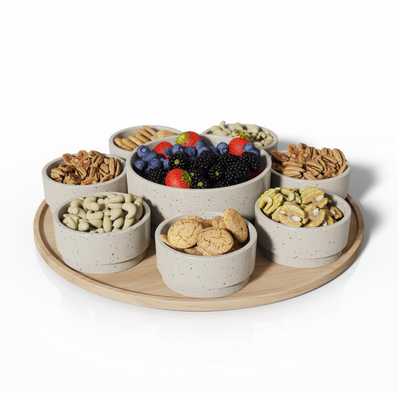 Dip Serving Tray - Snack Platter Round - Ceramic Serving Tray - Chip & Dip Sets