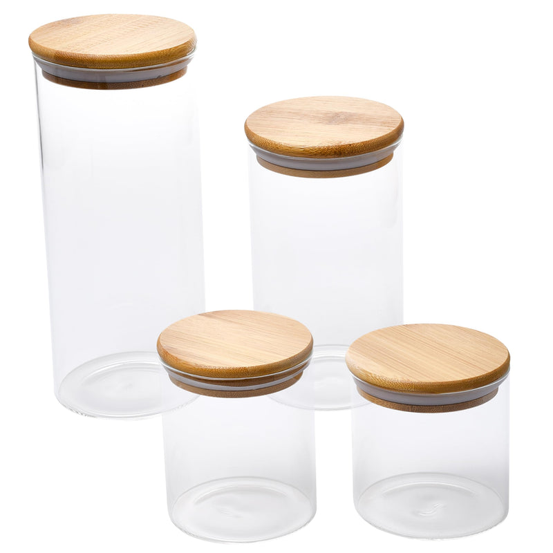 Glass Jars With Bamboo Lids - 4-Piece Modular Set