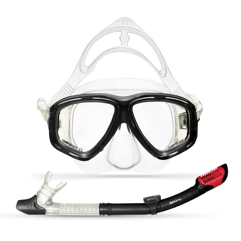 Dry Top Snorkel Set - Impact Resistant Tempered Glass Diving Mask