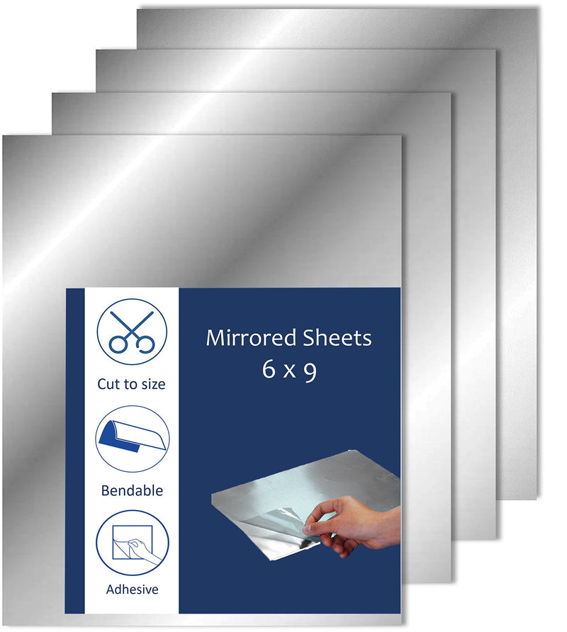 Stick On Mirror Tiles 6 X 9 Inches - Flexible Mirror Tape Sheets, Non-Glass Self