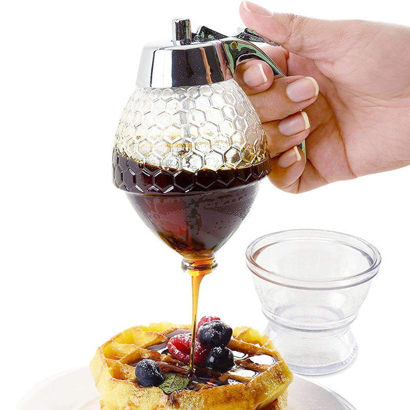 Glass Syrup Dispenser For Pancakes - Honey Dispenser No Drip Glass With Stand