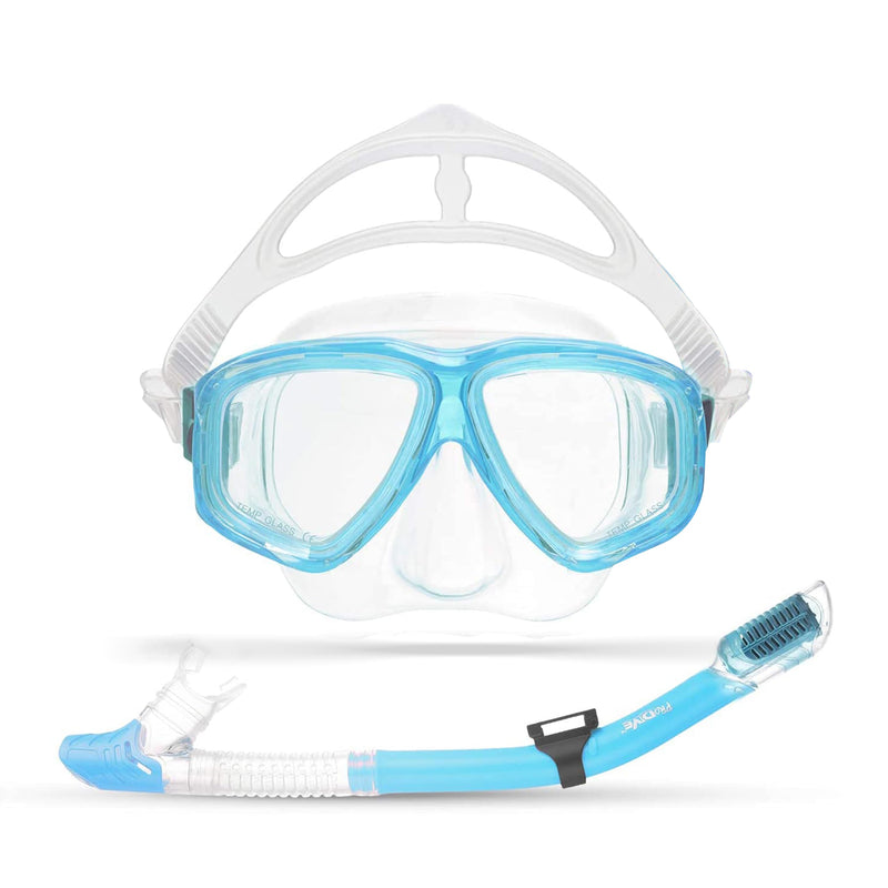 Dry Top Snorkel Set For Kids - Tempered Glass Diving Snorkel Mask, Anti