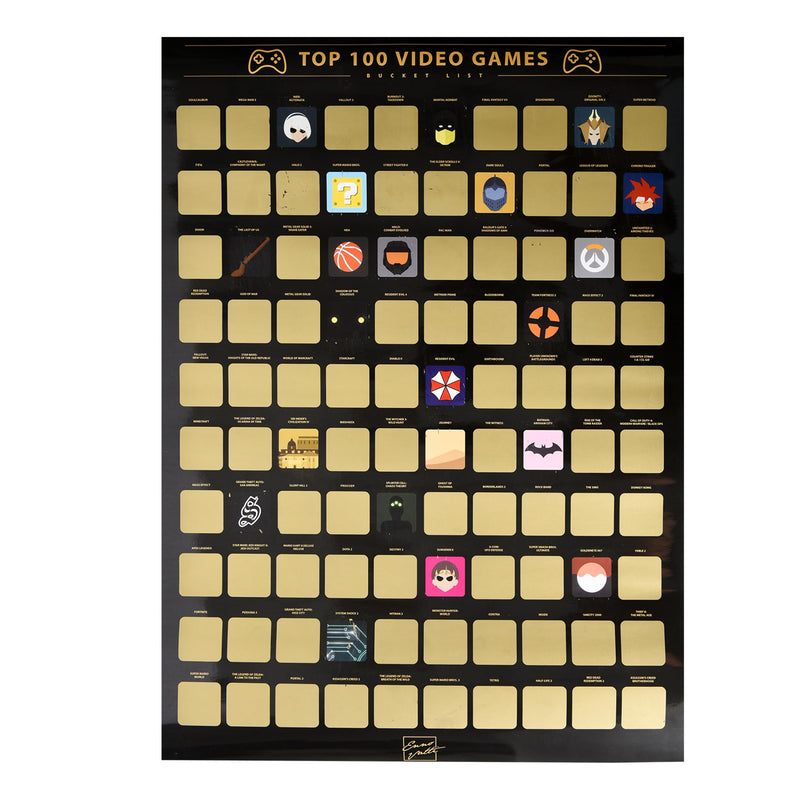 Top 100 Video Games Bucket List Scratch Off - Modern Design Scratch Off Poster -