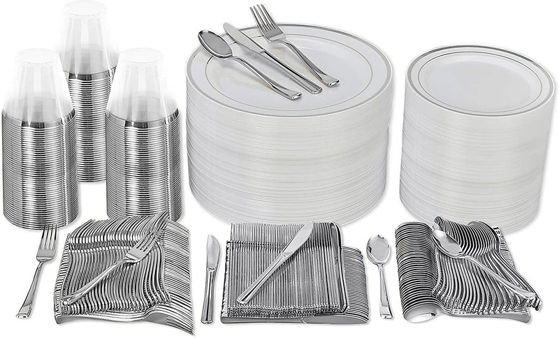 600 Piece Plastic Disposable Dinnerware Set 100 Guests - Includes Dinner Plates