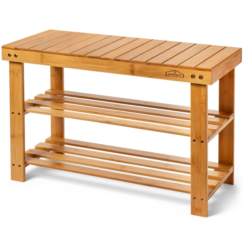 Bamboo 3 Tier Shoe Rack Small Bench, Outdoor Shoe Rack Weatherproof - Shoe