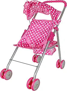 Baby Doll Stroller, Pink & White Polka Dots Baby Stroller For Dolls