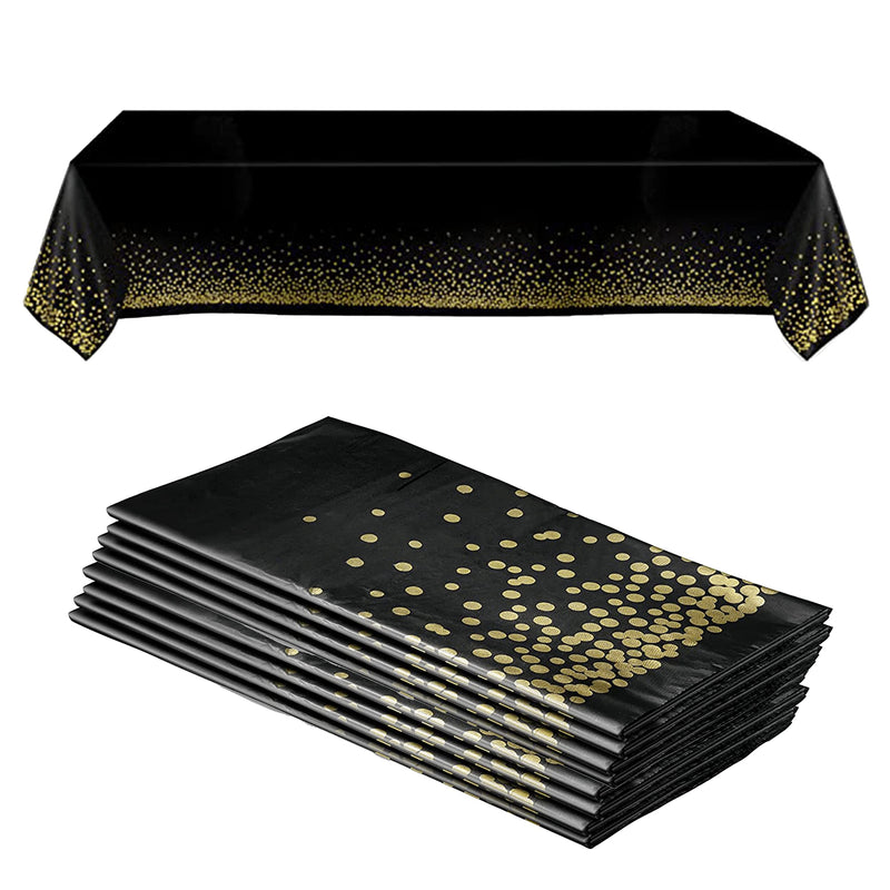 Black/Gold Tablecloths, 12pk, 54"X108" - Gold Dot Tablecloths, Plastic