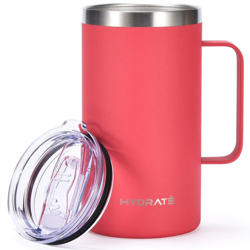 Tumbler With Handle 24oz Pastel Pink Rose Coffee Mug, Stainless Steel Reusable