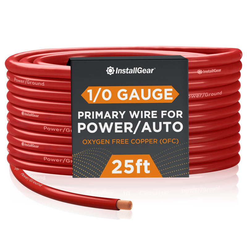 1/0 Gauge Awg Ofc Pure Copper Power Ground Wire Cable (25ft Red) True Spec