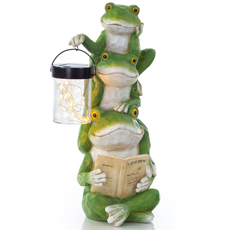 Storytime Frogs With Lantern Solar Powered Led Outdoor Decor Garden Light Frog