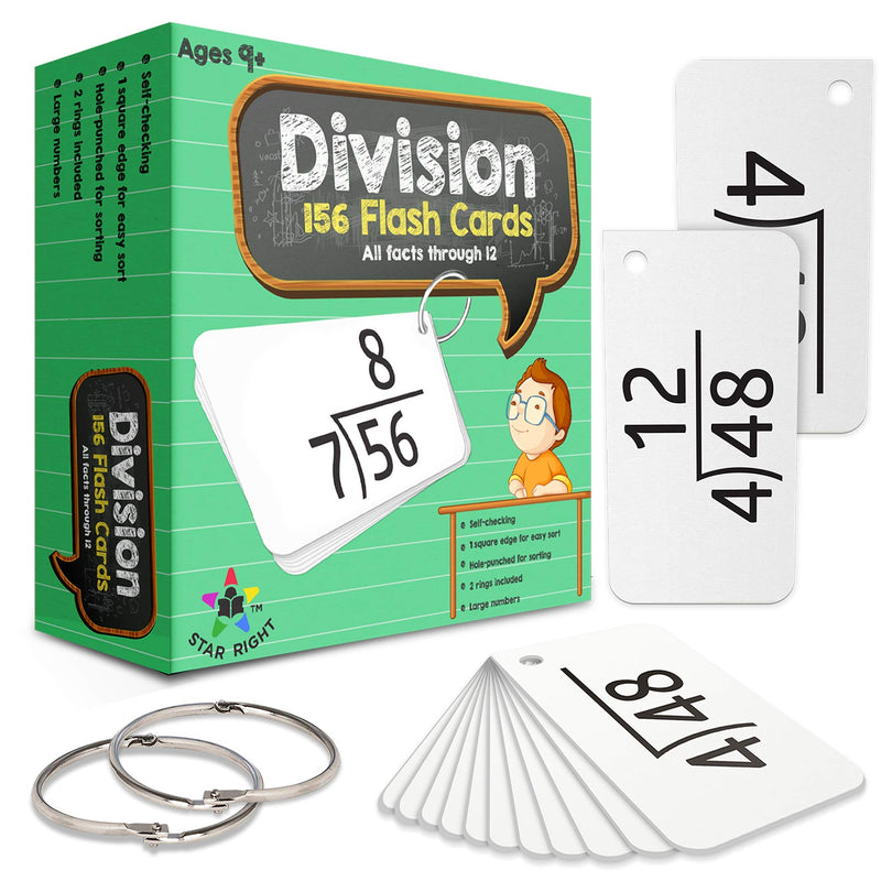 Math Flash Cards - Division Flash Cards - 156 Hole Punched Math Game Flash